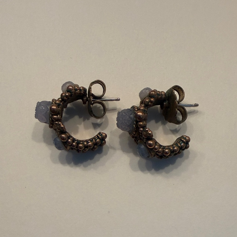 Stephen Dweck Bronze and Blue Stone Hoop Earrings